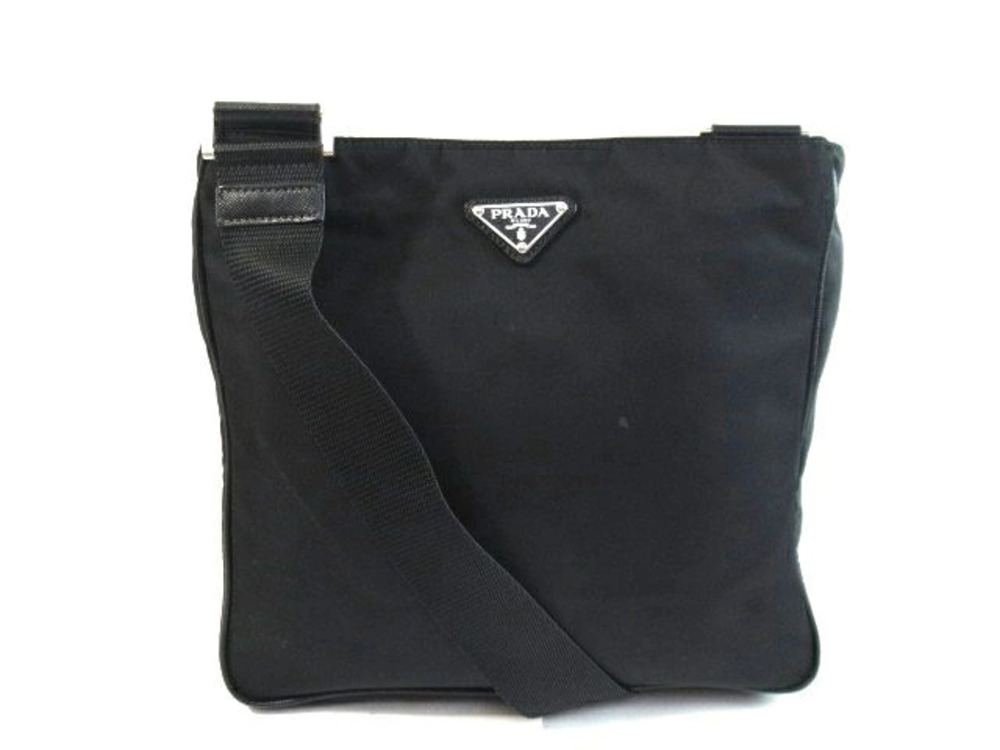 Prada black Tessuto shoulder bag enameled triangle logo
